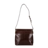 Salvatore Ferragamo, an embossed leather handbag, designed with a brown crocodile embossed leather