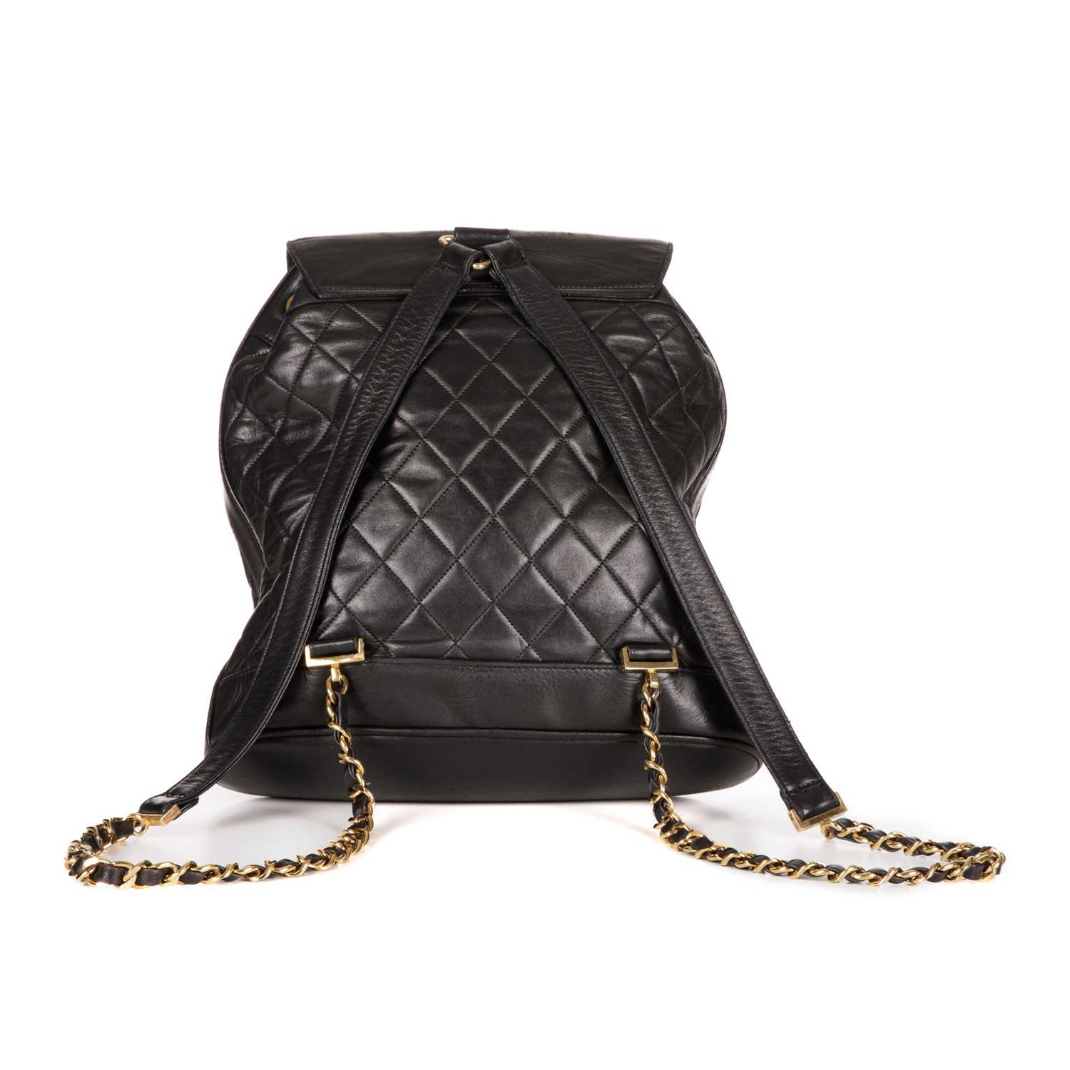 Chanel, a vintage black quilted leather backpack w/pouch, featuring gold-tone hardware, a front - Image 3 of 5