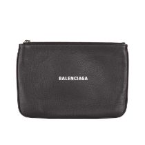 Balenciaga, a black leather clutch, featuring a top zip fastening and one interior side pocket,