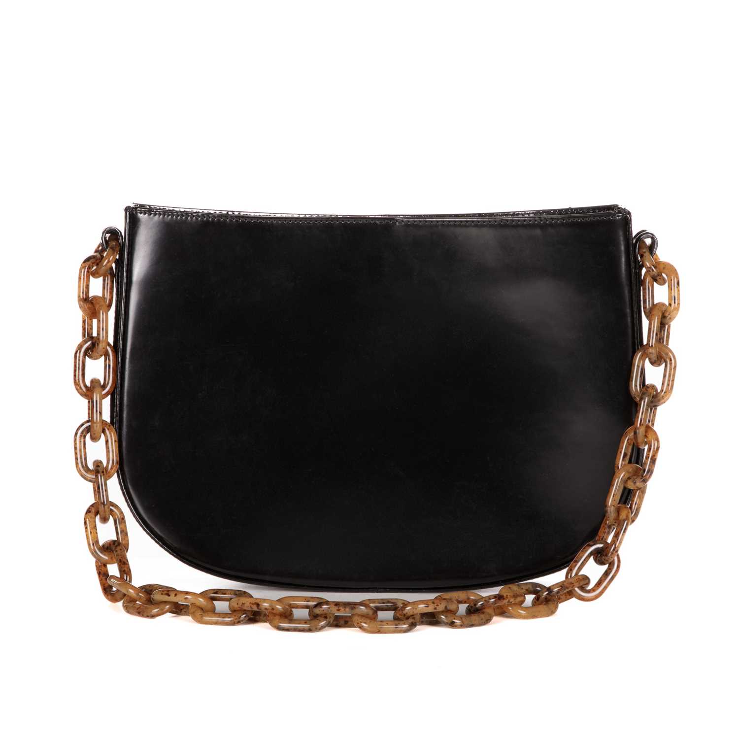 By Far, a black patent leather handbag, featuring an oversized chain-link shoulder strap, and a - Image 2 of 4