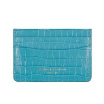 Aspinal of London, a croc-embossed leather card holder, crafted from turquoise blue crocodile
