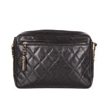 Chanel, a vintage large caviar camera bag, designed with a diamond quilted black caviar leather