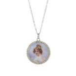 An early 20th century platinum diamond portrait pendant, with chain