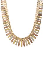 A mid 20th century 9ct tri-colour gold fringe necklace