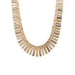 A mid 20th century 9ct tri-colour gold fringe necklace