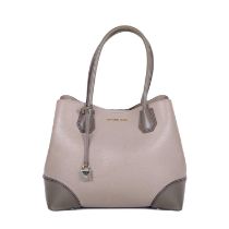 Michael Kors, a Mercer Gallery satchel, crafted from two-tone grey leather, featuring double looping