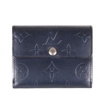 Louis Vuitton, a charcoal monogram Vernis Mat Elise compact snap wallet, featuring a monogram