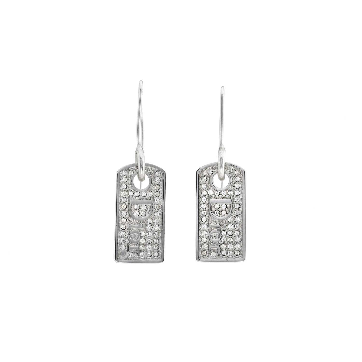 Christian Dior, a pair of crystal-embellished Dog Tag drop earrings, with hook fastenings, drop