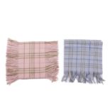 Burberry, two Nova Check lambswool scarves, to include a light blue scarf with fringe detailing at