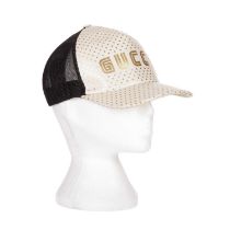 Gucci x Sega, a Guccy Stars cap, crafted from white calfskin leather with gold detailing and a black
