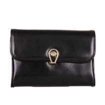 Gucci, a vintage black leather handbag, crafted from smooth black leather, featuring an adjustable