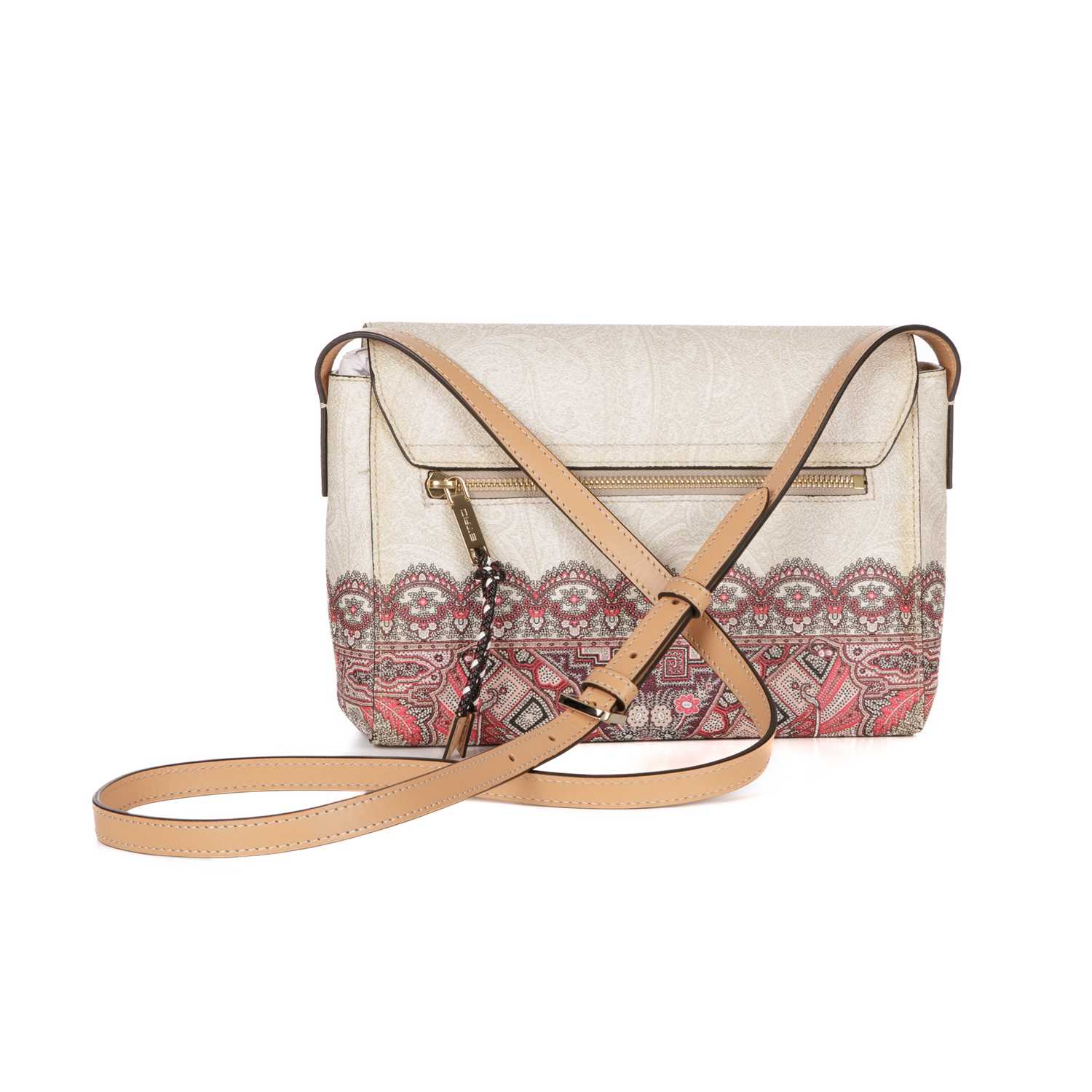 Etro, a coated canvas crossbody handbag, featuring a subtle paisley pattern to the cream exterior - Image 4 of 6