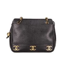 Chanel, a vintage caviar leather handbag, crafted from black caviar leather with gold-tone hardware,
