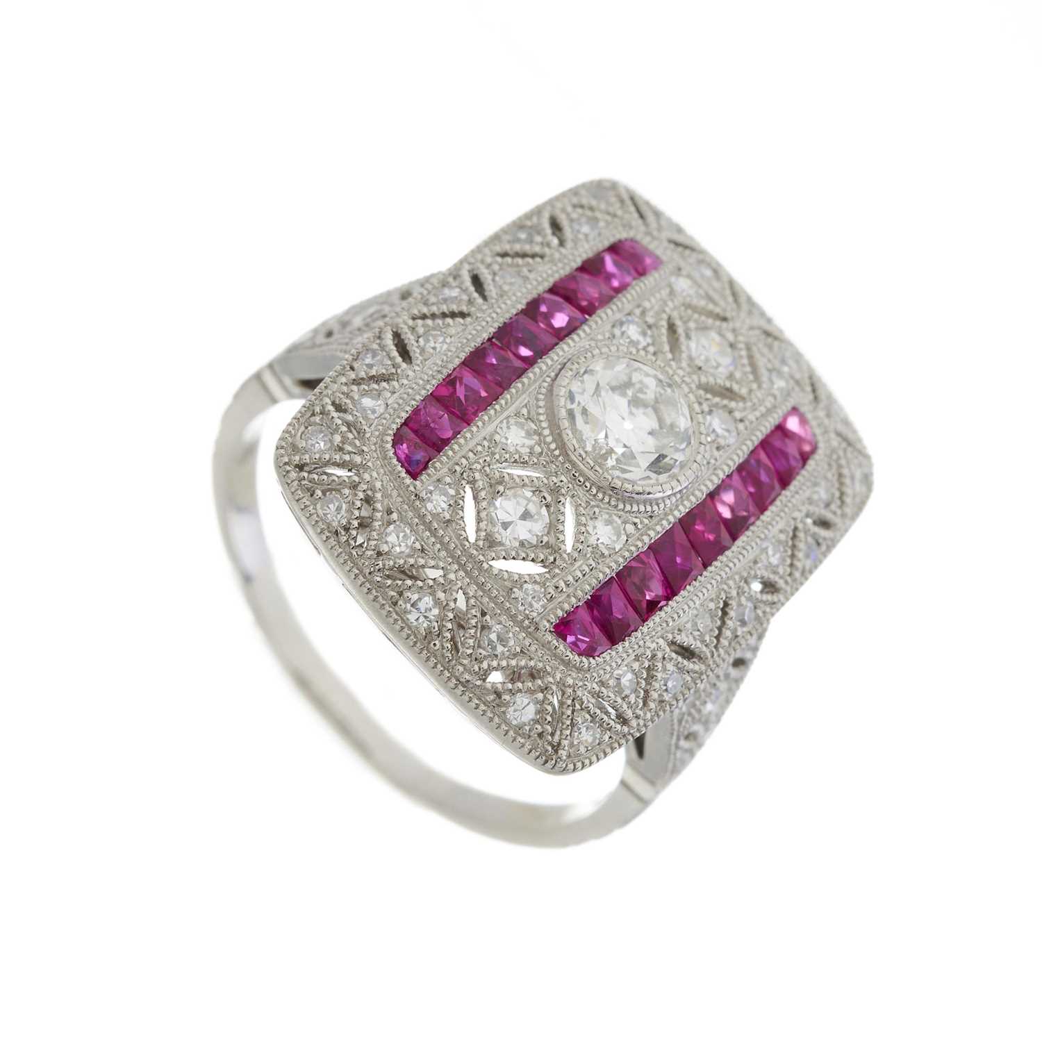 A platinum diamond and ruby openwork dress ring - Image 3 of 3