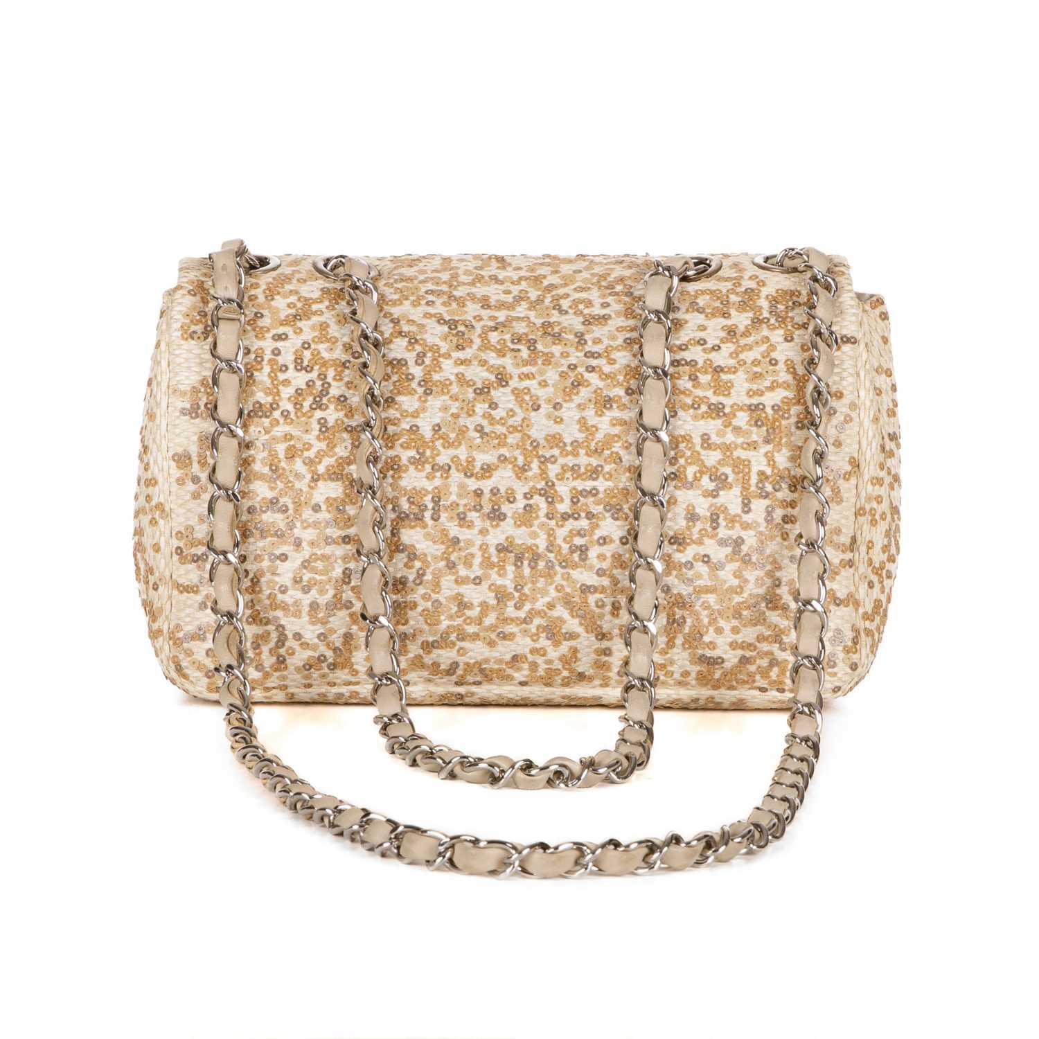 Chanel, a Raffia Sequin Single Flap handbag, designed with a woven cream raffia exterior accented - Image 2 of 4