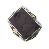 An Arts & Crafts silver and gold, agate intaglio seal ring