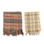 Burberry, a Nova Check lambswool shawl and scarf, to include a beige shawl and a pale yellow