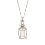 An 18ct gold rose quartz and diamond floral pendant, with chain