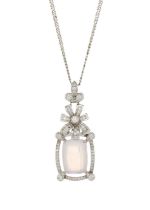 An 18ct gold rose quartz and diamond floral pendant, with chain