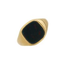 A mid 20th century 18ct gold bloodstone signet ring