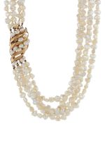 A baroque pearl five-strand necklace, with 14ct gold clasp