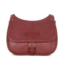 Longchamp, a leather crossbody bag, crafted from grained burgundy leather, featuring an adjustable