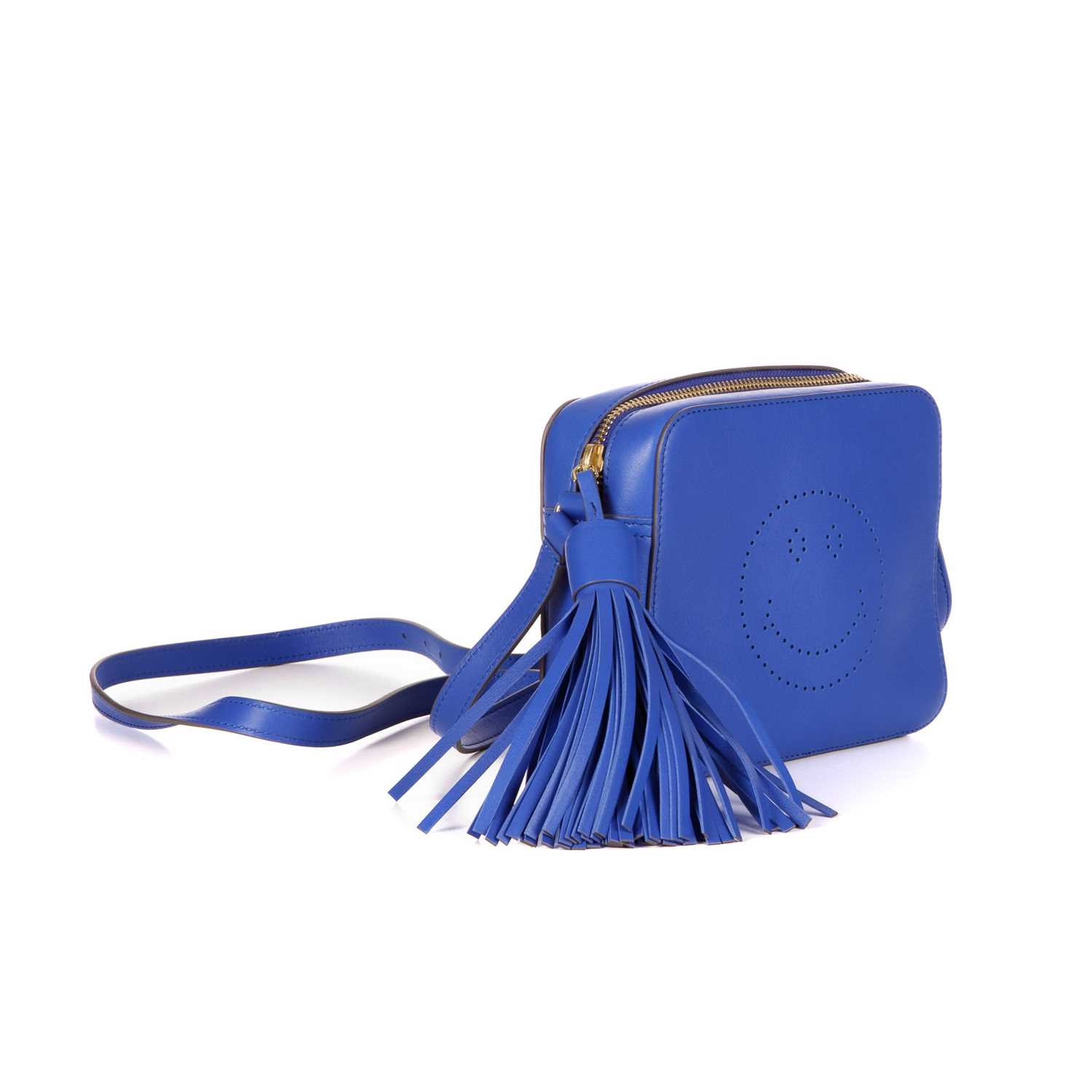 Anya Hindmarch, a blue Smiley crossbody handbag, crafted from smooth electric blue leather, - Image 3 of 4