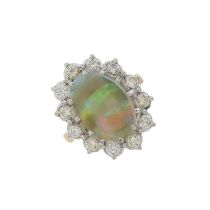 An 18ct gold opal and diamond cluster ring