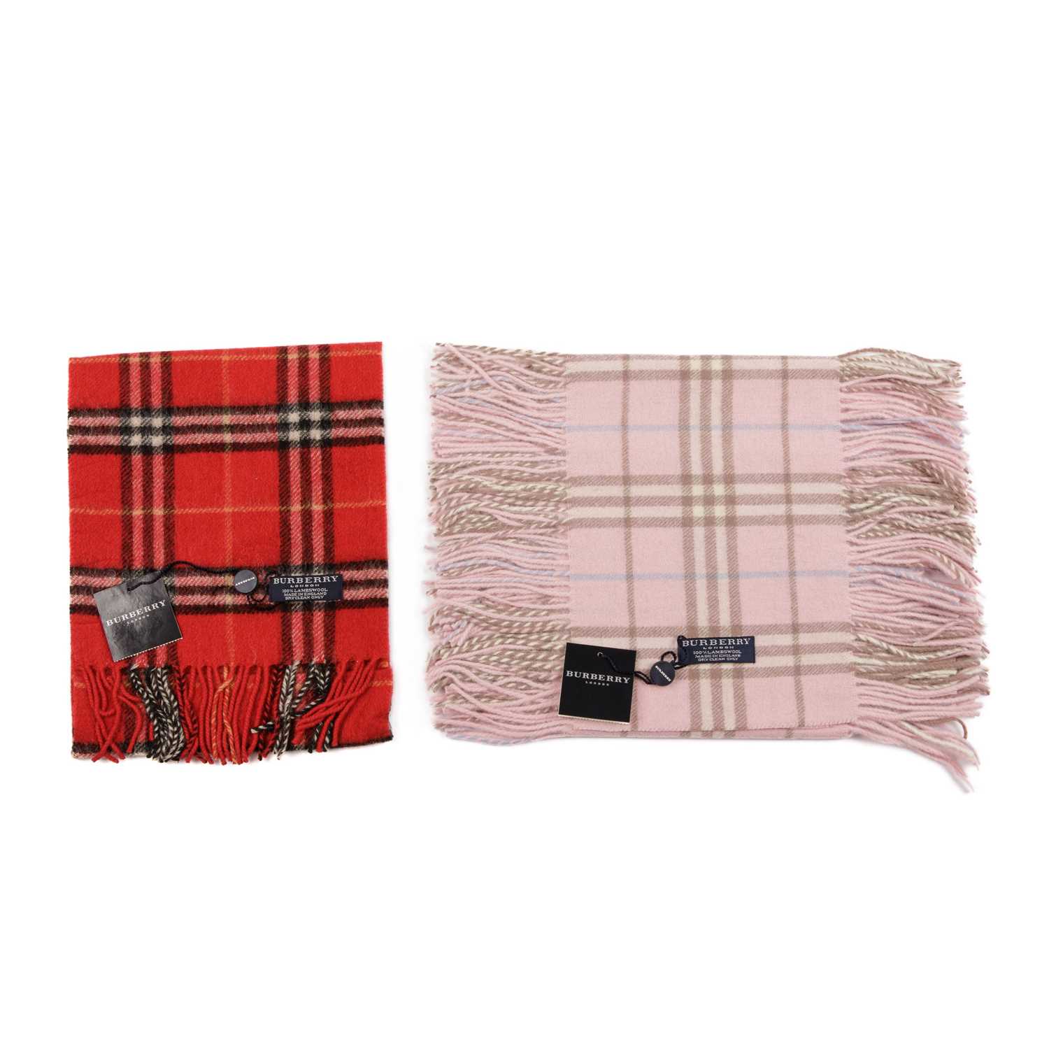 Burberry, two Nova Check lambswool scarves, to include a red scarf with fringe detailing at either - Image 2 of 4