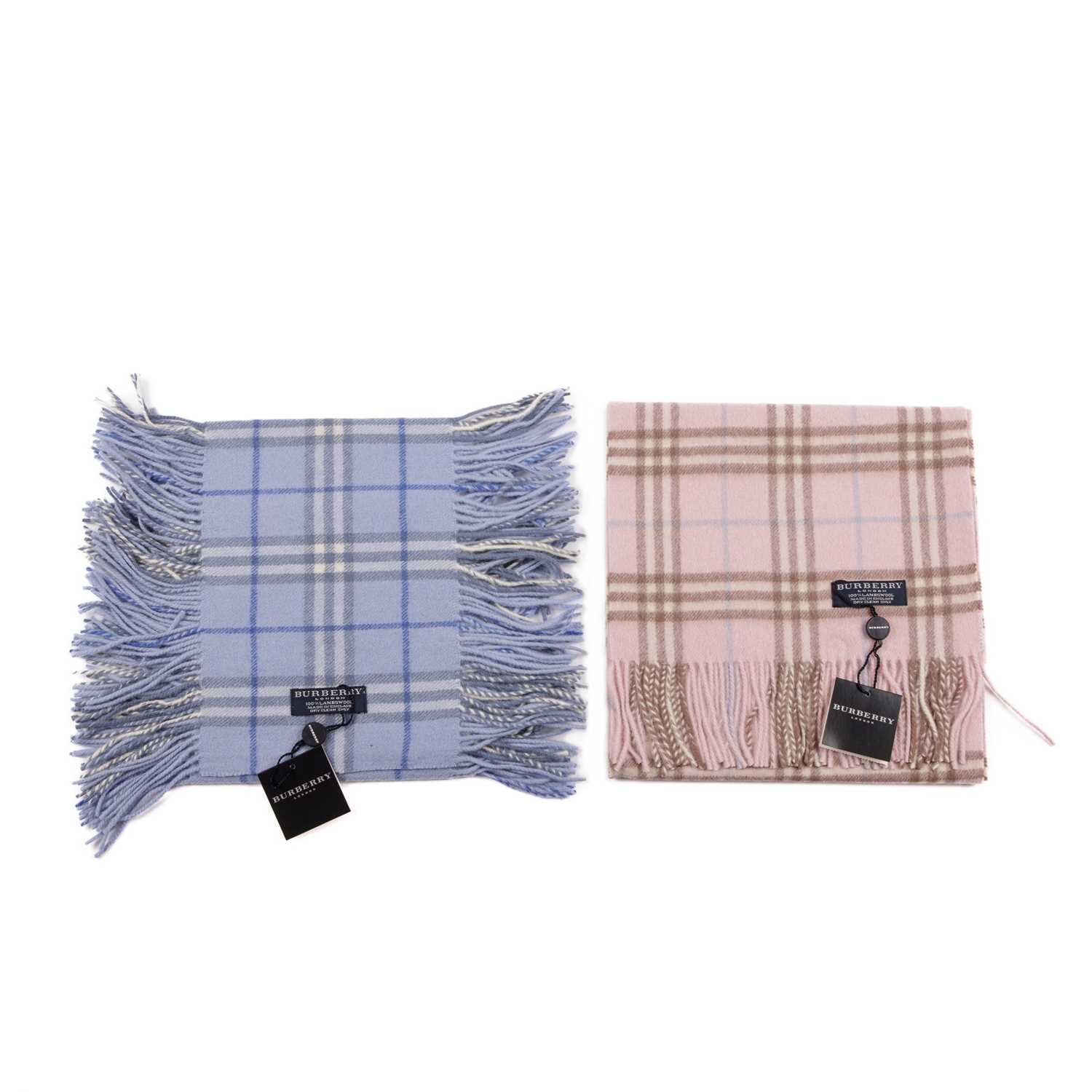 Burberry, two Nova Check lambswool scarves, to include a rose pink scarf with fringe detailing at - Image 2 of 4