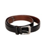 Ralph Lauren, a black lizard skin belt, featuring a silver-tone buckle fastening, labelled Ralph