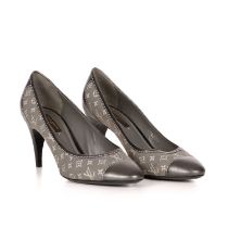 Louis Vuitton, a pair of monogram heeled pumps, featuring the maker's monogram canvas uppers, with