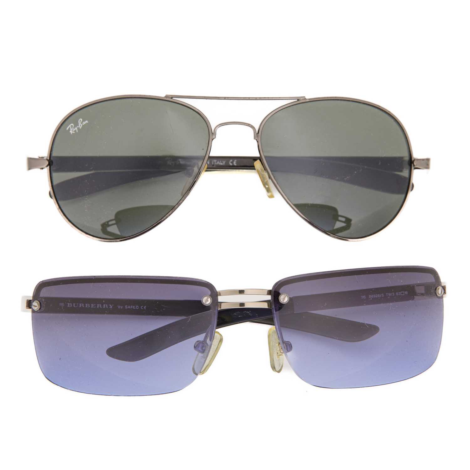 Two pairs of sunglasses, to include a pair of Burberry by Safilo rimless sunglasses, featuring