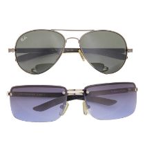 Two pairs of sunglasses, to include a pair of Burberry by Safilo rimless sunglasses, featuring