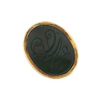 An early 20th century gold bloodstone intaglio seal signet ring