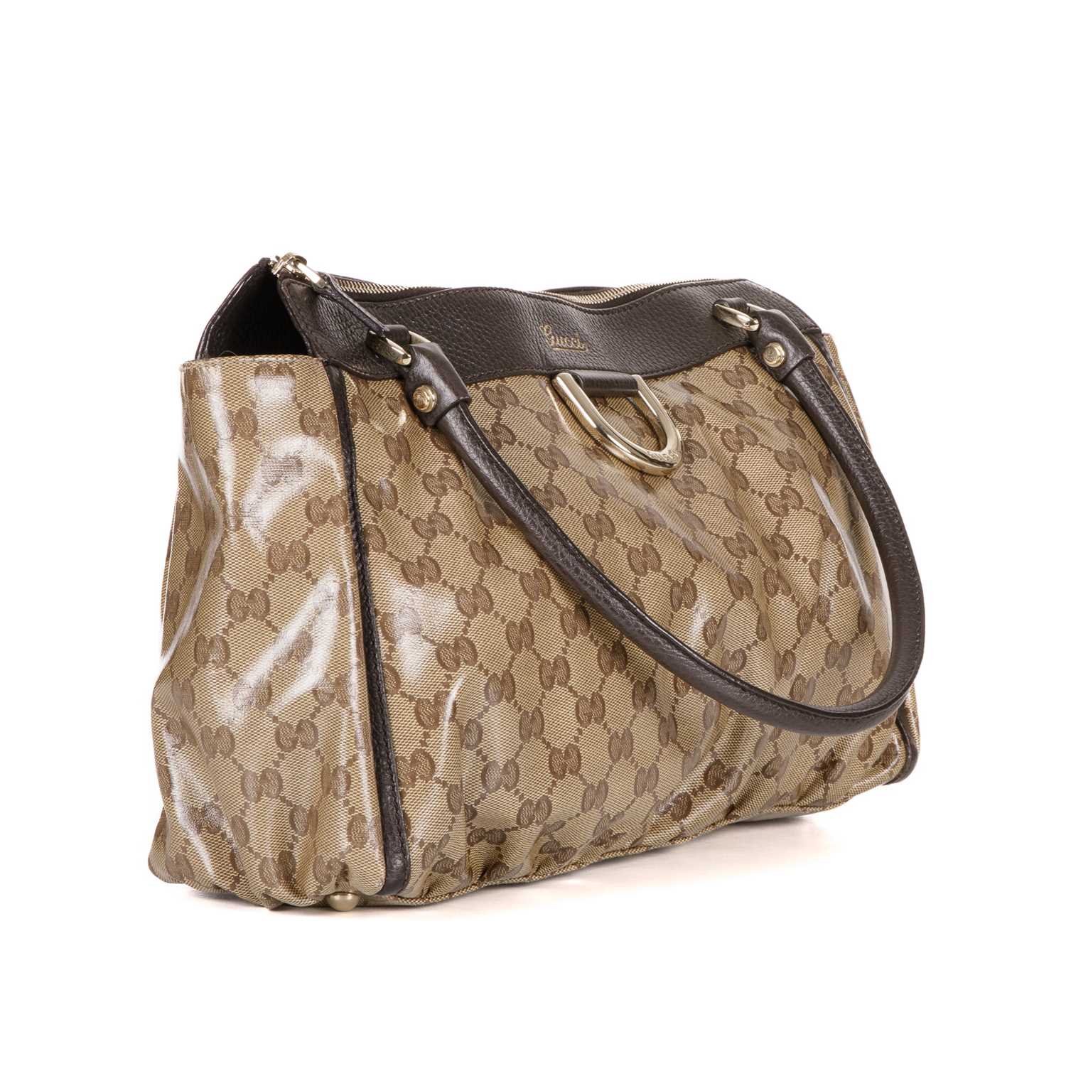 Gucci, a GG Crystal Abbey tote, designed with maker's PVC coated monogram exterior and brown leather - Image 3 of 4