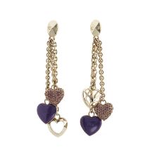 Christian Dior, a pair of multi-chain heart drop earrings, featuring a pierced heart charm, a purple