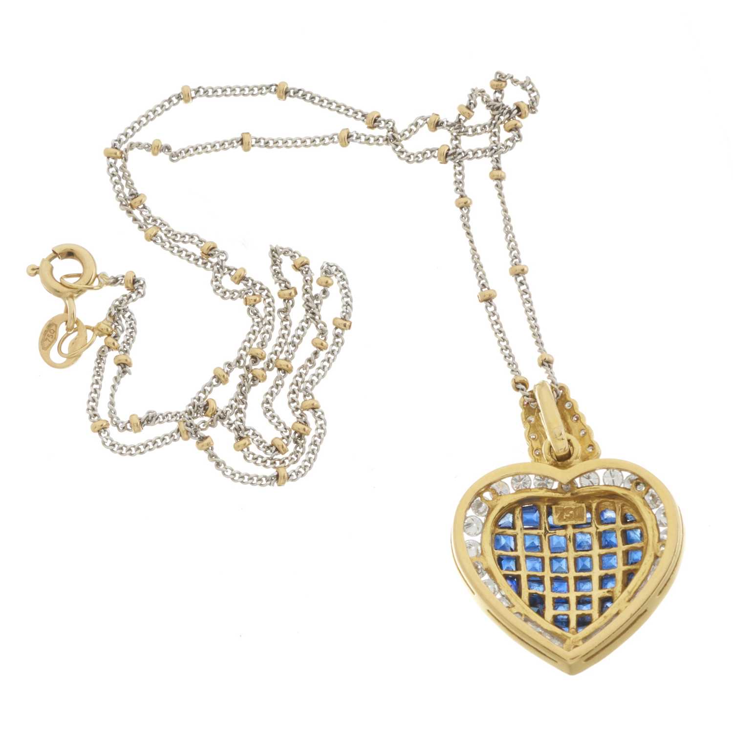 An 18ct gold sapphire and diamond heart necklace - Image 2 of 2