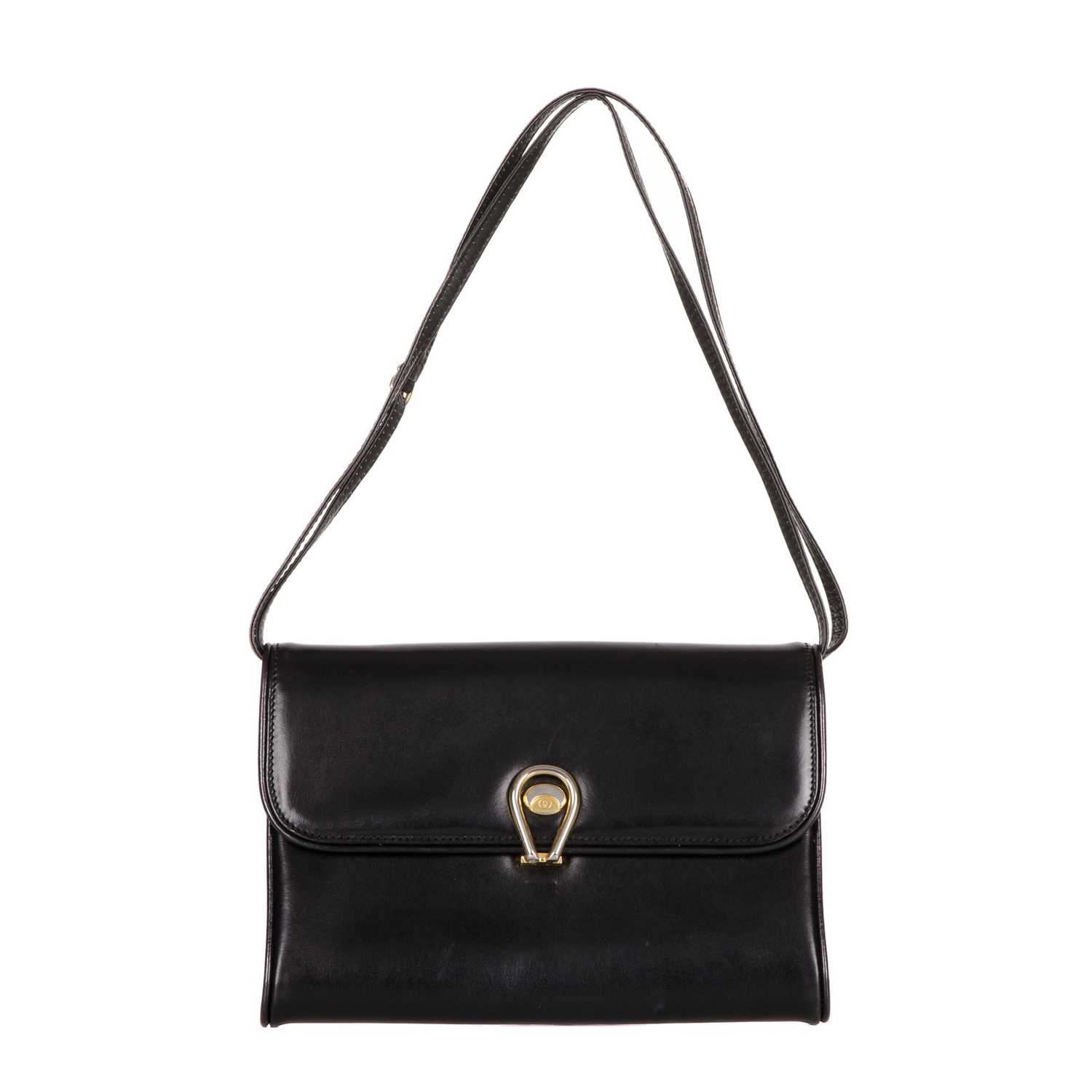 Gucci, a vintage black leather handbag, crafted from smooth black leather, featuring an adjustable - Image 2 of 5