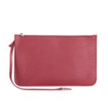 Louis Vuitton, an epi Neverfull pouch, crafted from pink textured epi leather, featuring a