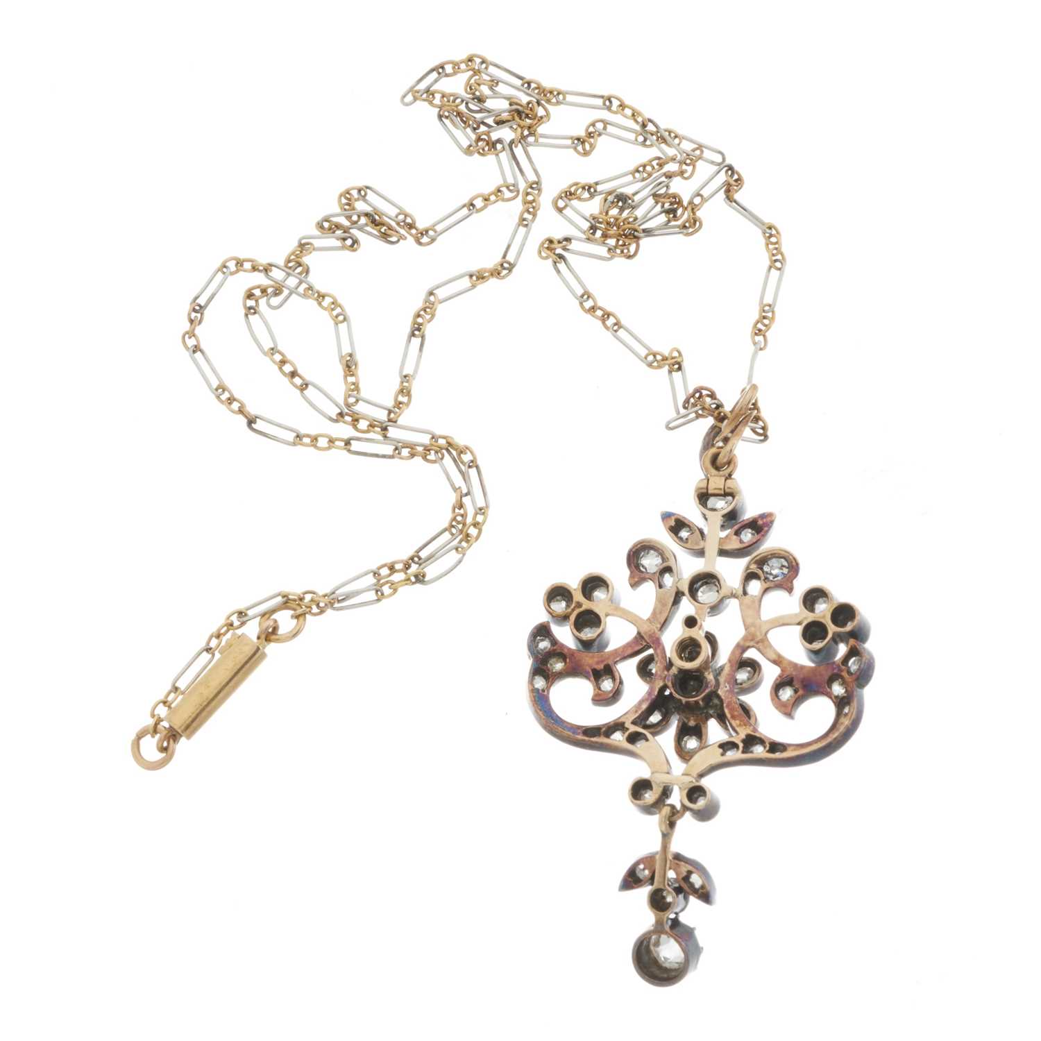 A Belle Epoque silver and gold diamond pendant, with chain - Image 2 of 2