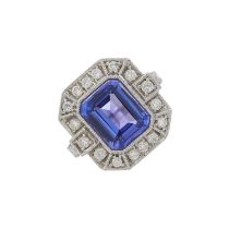 An 18ct gold tanzanite and diamond cluster dress ring