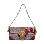 Coach, a Soho tweed baguette handbag, featuring velvet edge detailing, tan leather trim, brushed