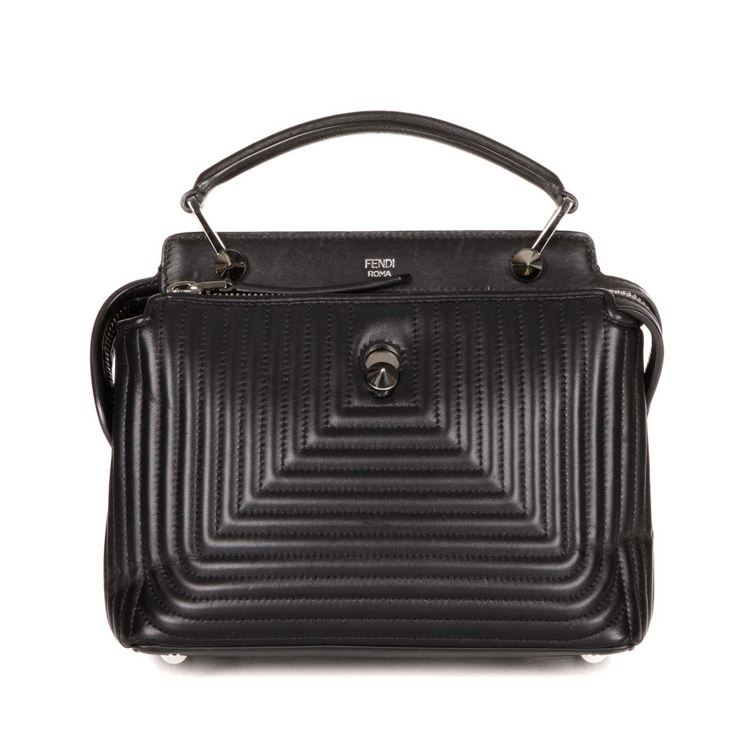Fendi, a black Dotcom handbag, designed with a quilted black leather exterior, silver-tone hardware,