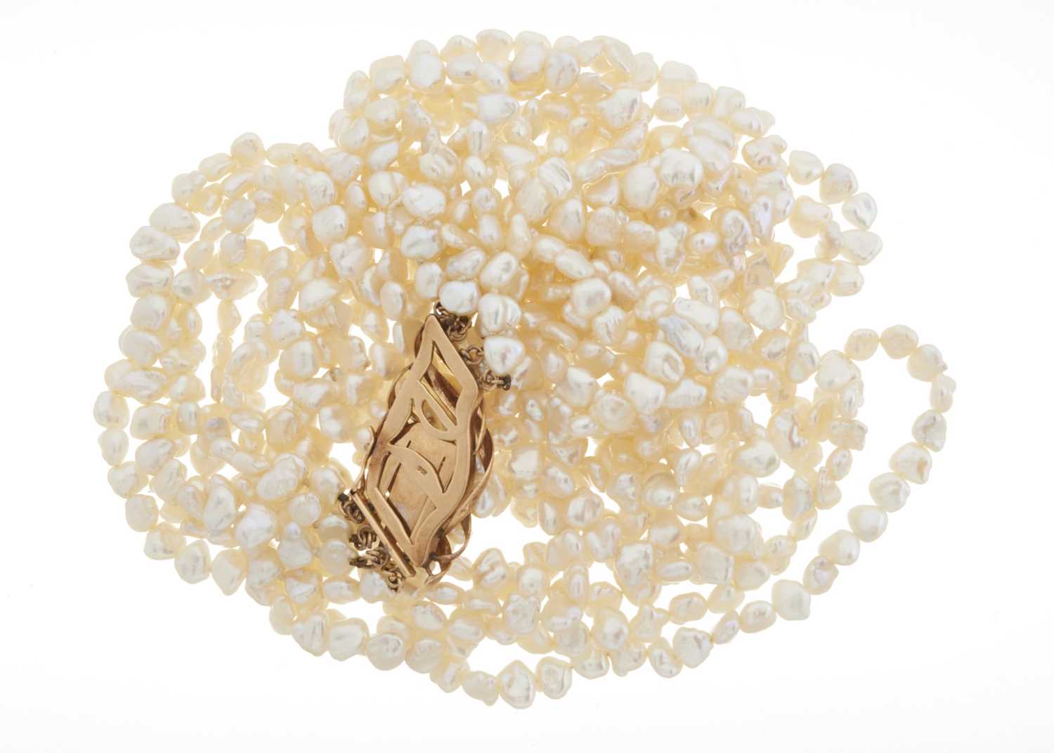 A baroque pearl five-strand necklace, with 14ct gold clasp - Image 2 of 2