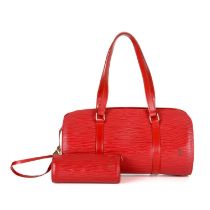 Louis Vuitton, a red epi Soufflot handbag w/pouch, designed with a cylindrical shape, with double