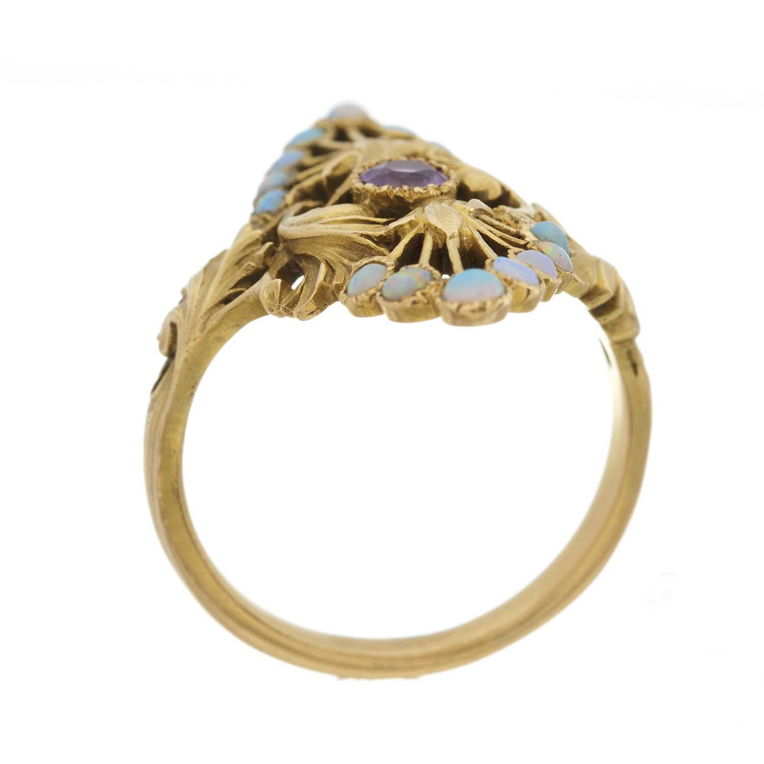 Antoine Bricteux (attributed), an Art Nouveau 18ct gold amethyst and opal dress ring - Image 2 of 3