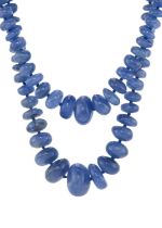 An Art Deco sapphire bead necklace, with diamond clasp
