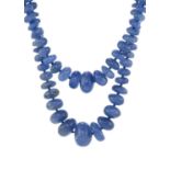 An Art Deco sapphire bead necklace, with diamond clasp