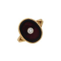 A mid 20th century 18ct gold diamond and onyx signet ring